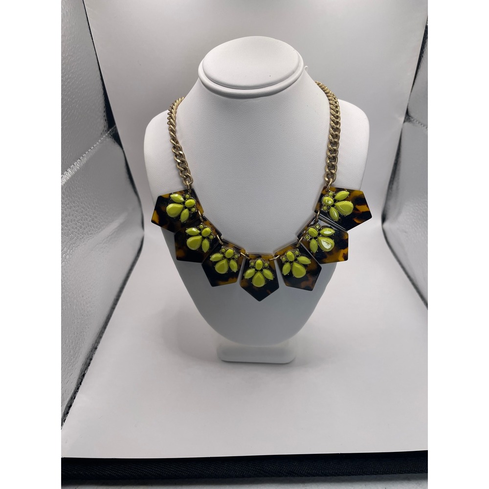 J.Crew Statement Necklace Womens OS Brown Neon Yellow Tortoise Shell Chunky